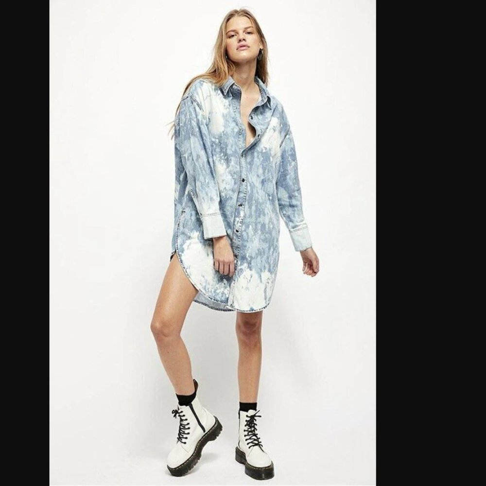 Free People Tuscan Tie Dye Denim Tunic / Dress